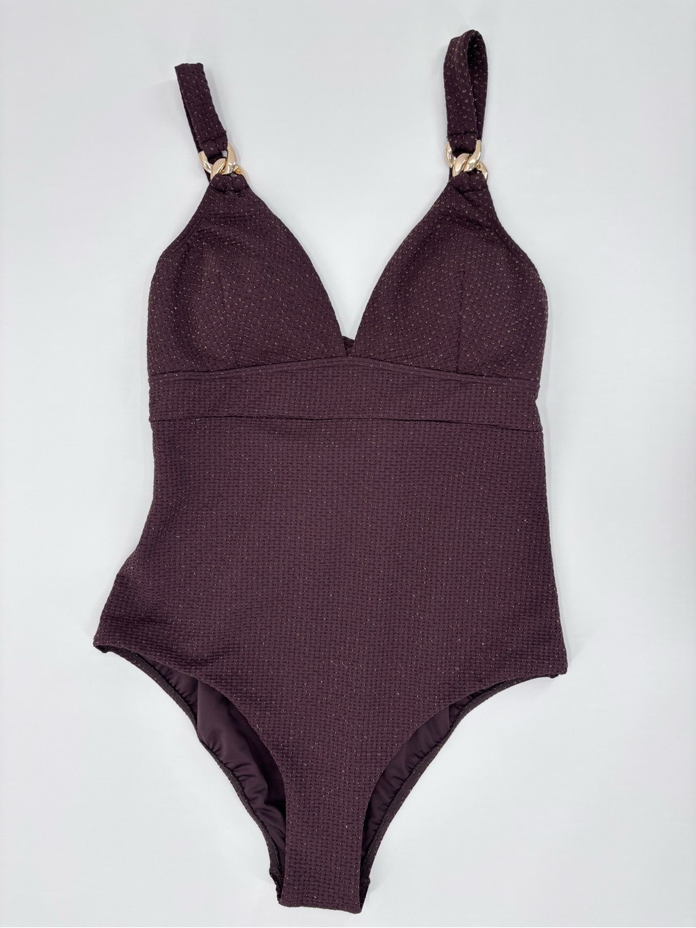 Sea Level NWT Cocoa & Gold Luminara Longline Tie Back One Piece Swim Suit, 10